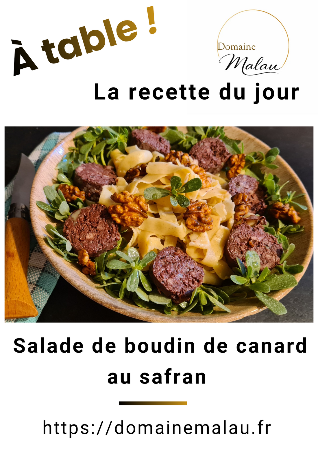 Salade de boudin de canard au safran - Domaine Malau